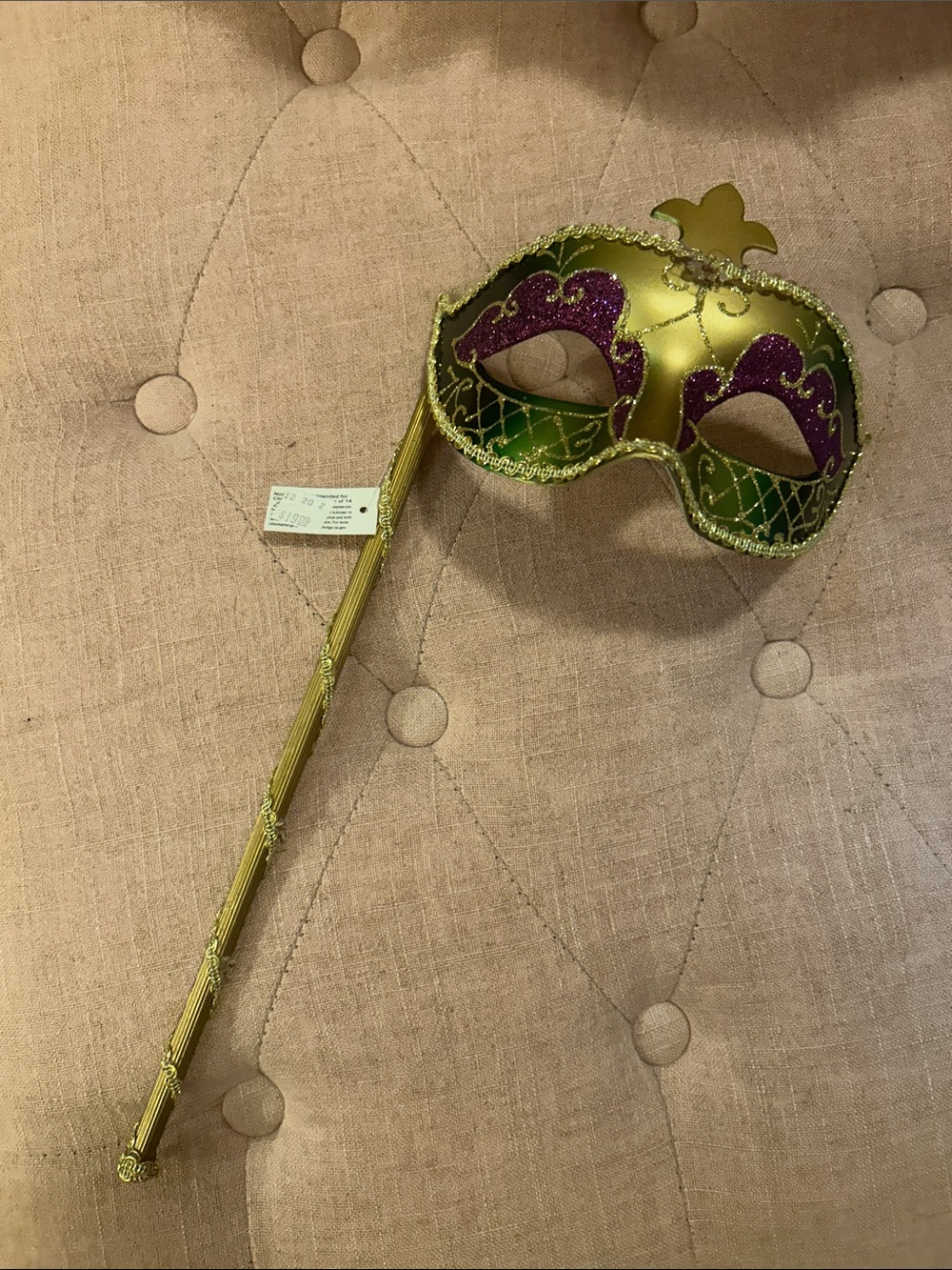 Gold, Green & Purple Venetian Stick Mask - NWT. Great gift!